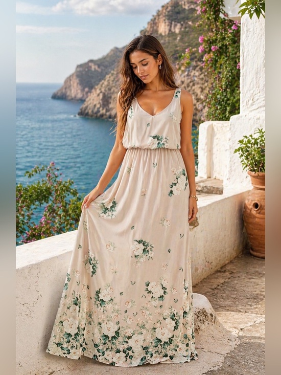 Show Me Your MuMu Dresses & Skirts - Show Me Your MuMu Kendall Maxi Dress Size XL Cream Green Floral Chiffon Low Back